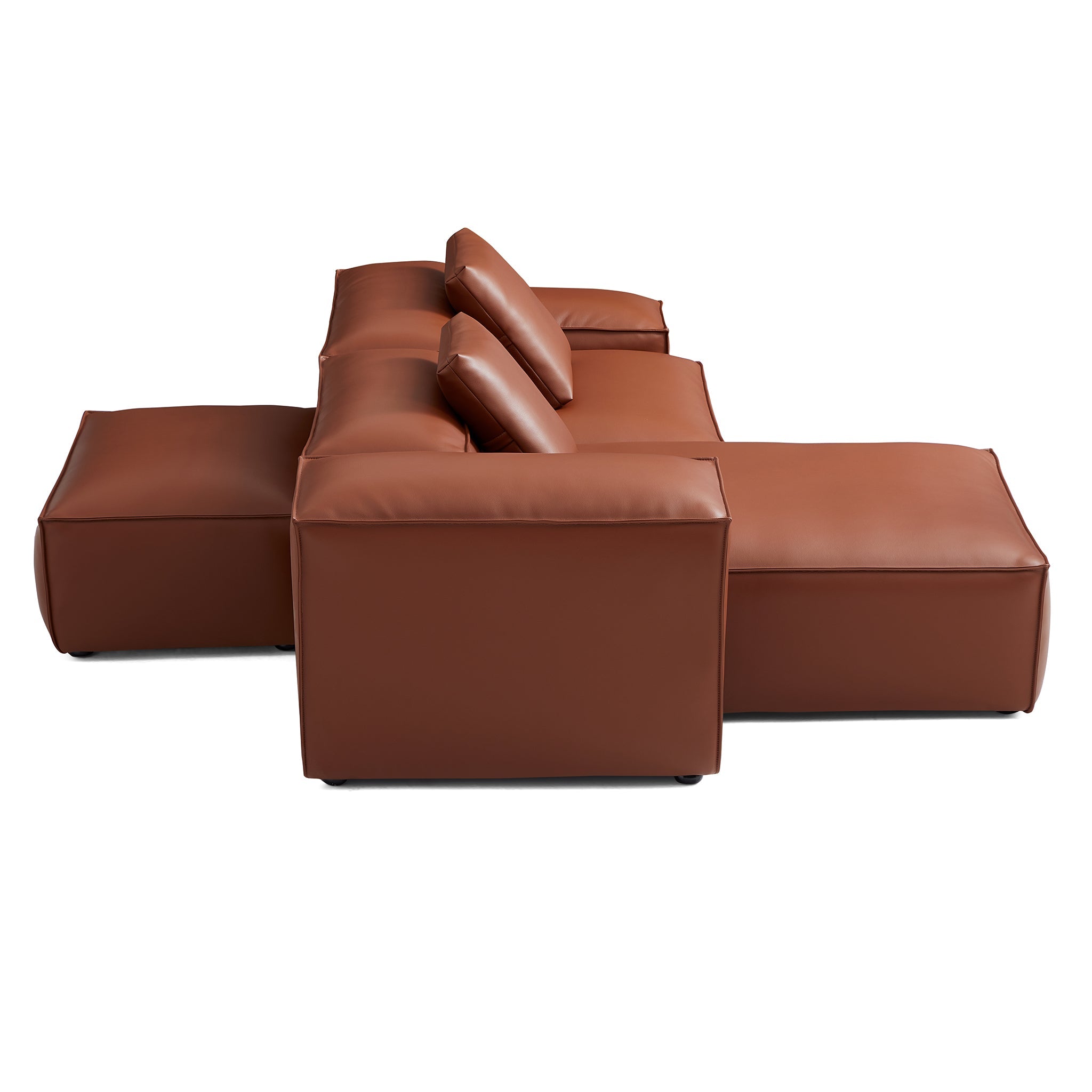 Canapé d'angle double face modulaire Cube en cuir véritable beige