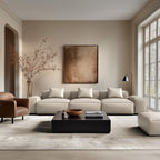 Canapé modulaire Cube en cuir véritable beige