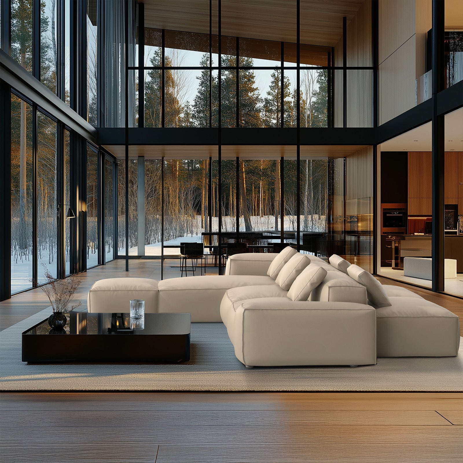 Canapé d'angle double face modulaire Cube en cuir véritable noir