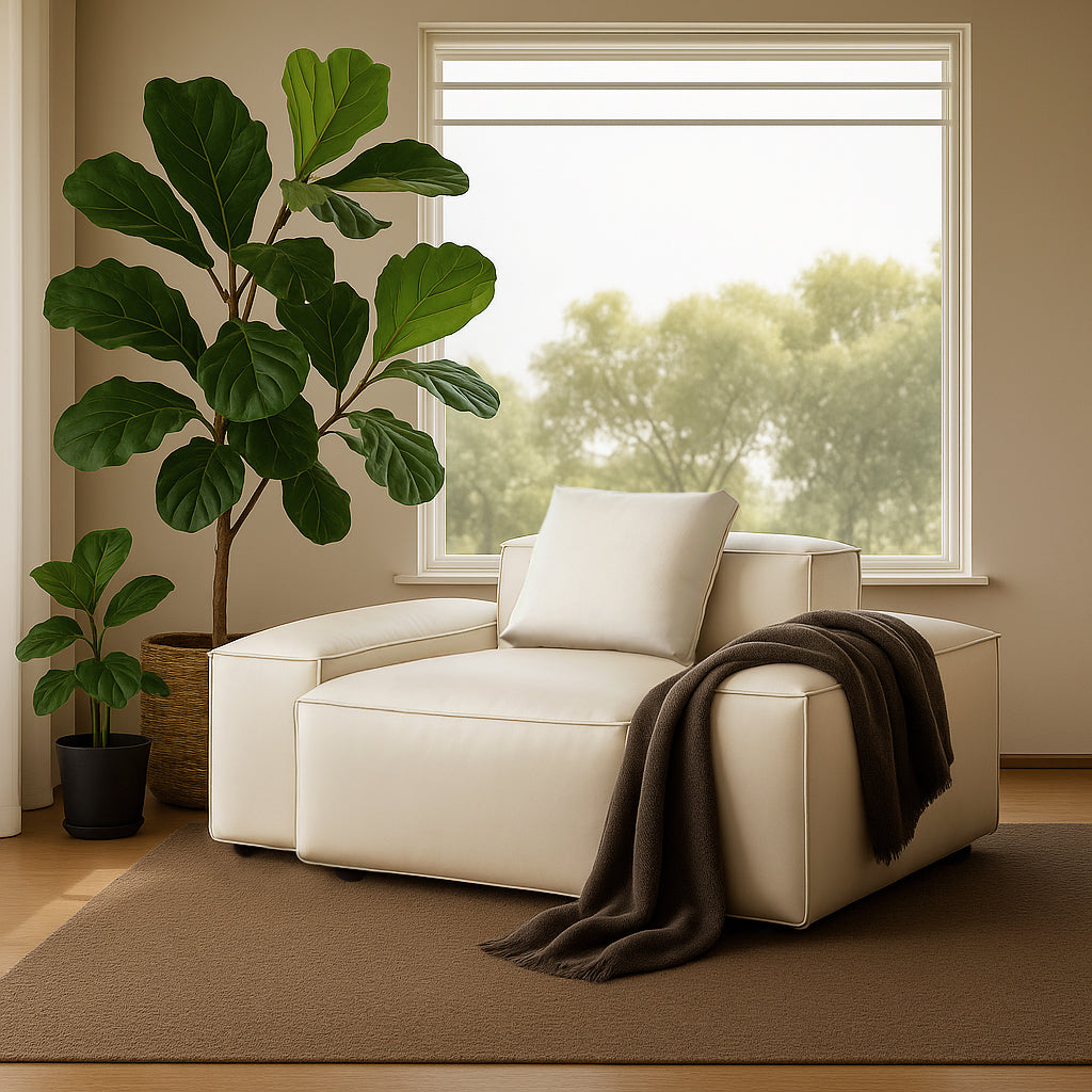 Fauteuil modulaire Cube en cuir véritable kaki