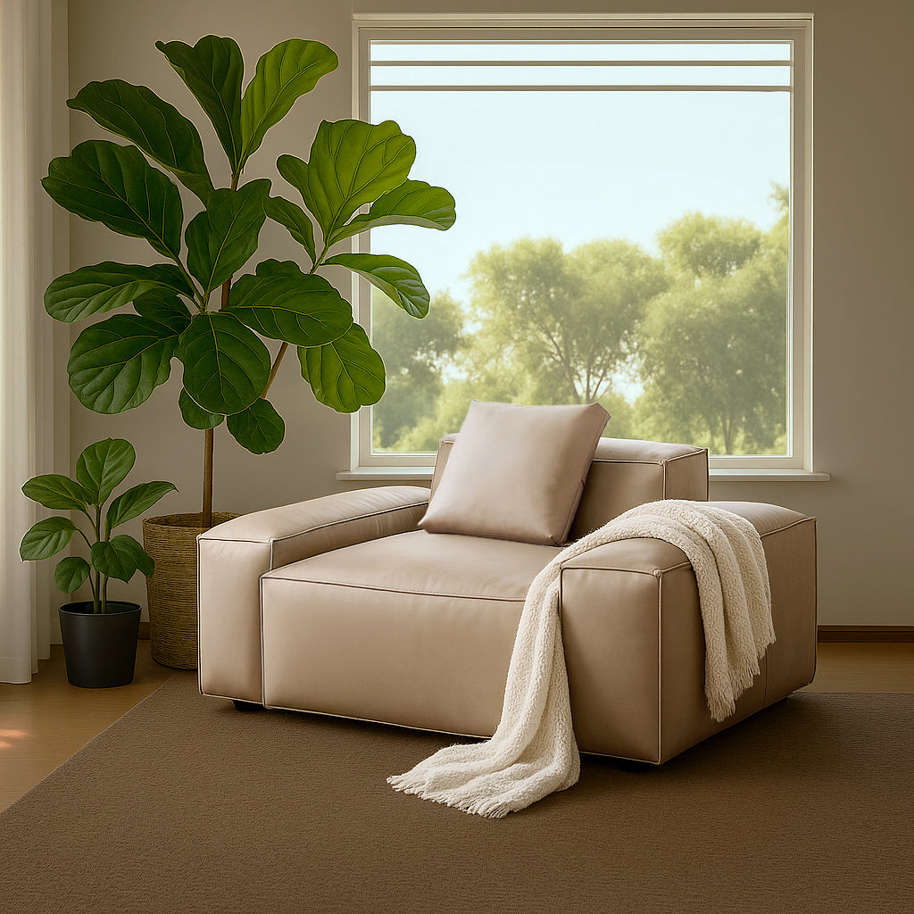 Fauteuil modulaire Cube en cuir véritable beige