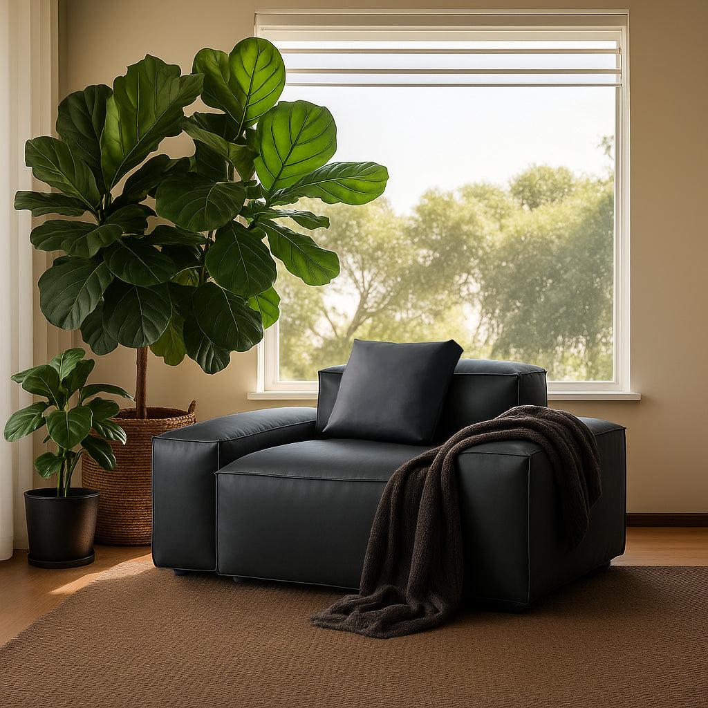 Fauteuil modulaire Cube en cuir véritable beige