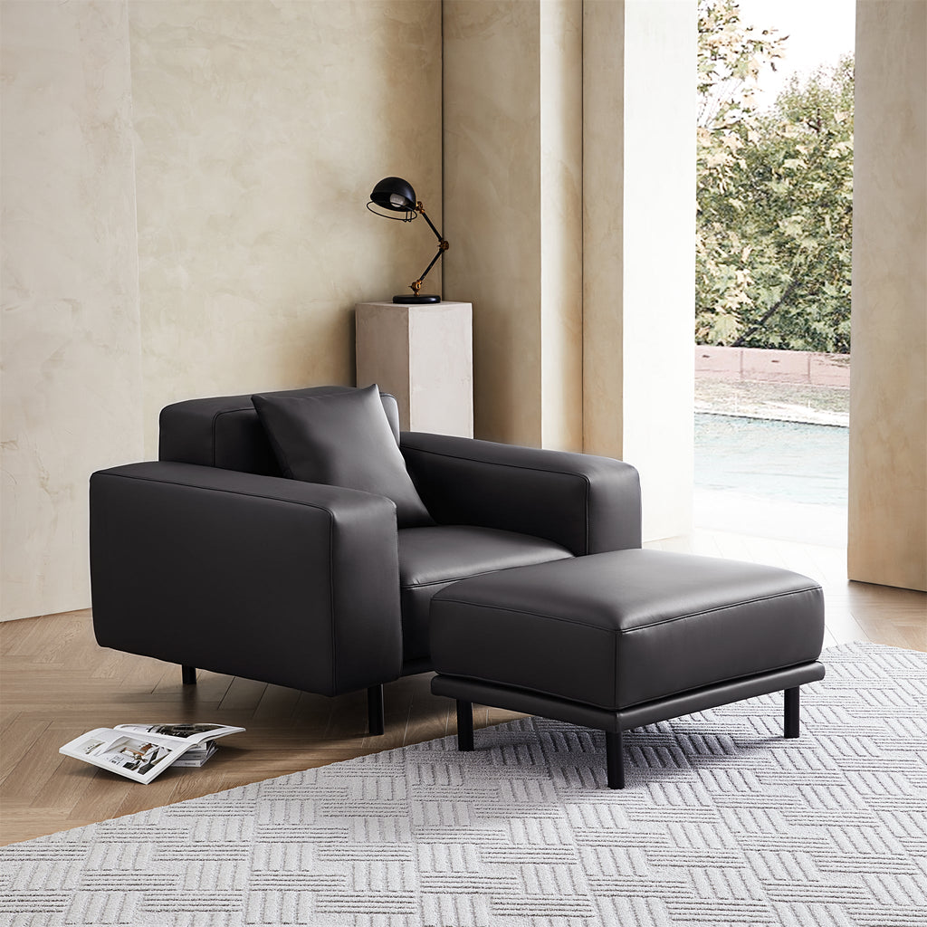 Fauteuil Noble en cuir gris foncé