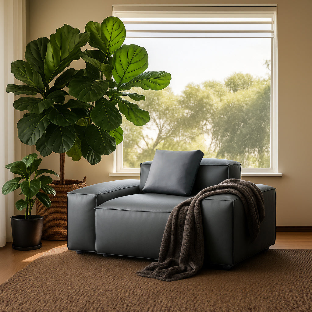 Fauteuil modulaire Cube en cuir véritable beige