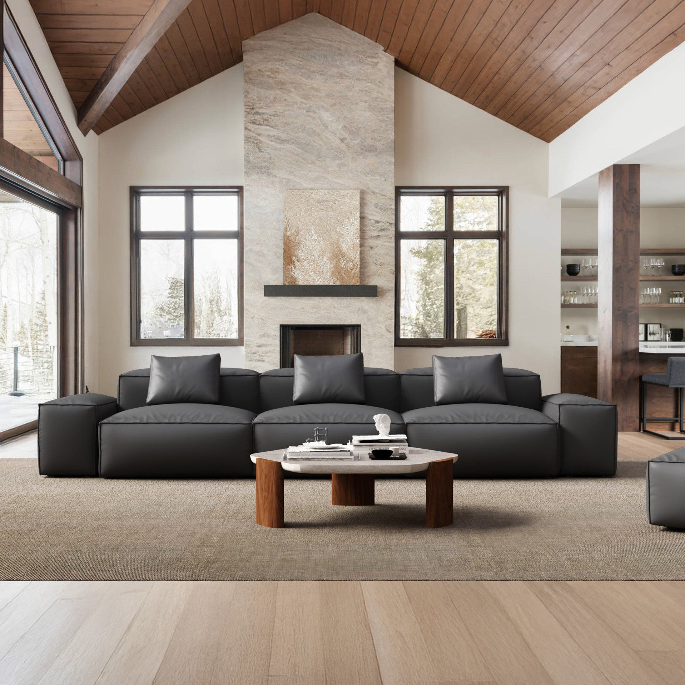 Canapé modulaire Cube en cuir véritable beige