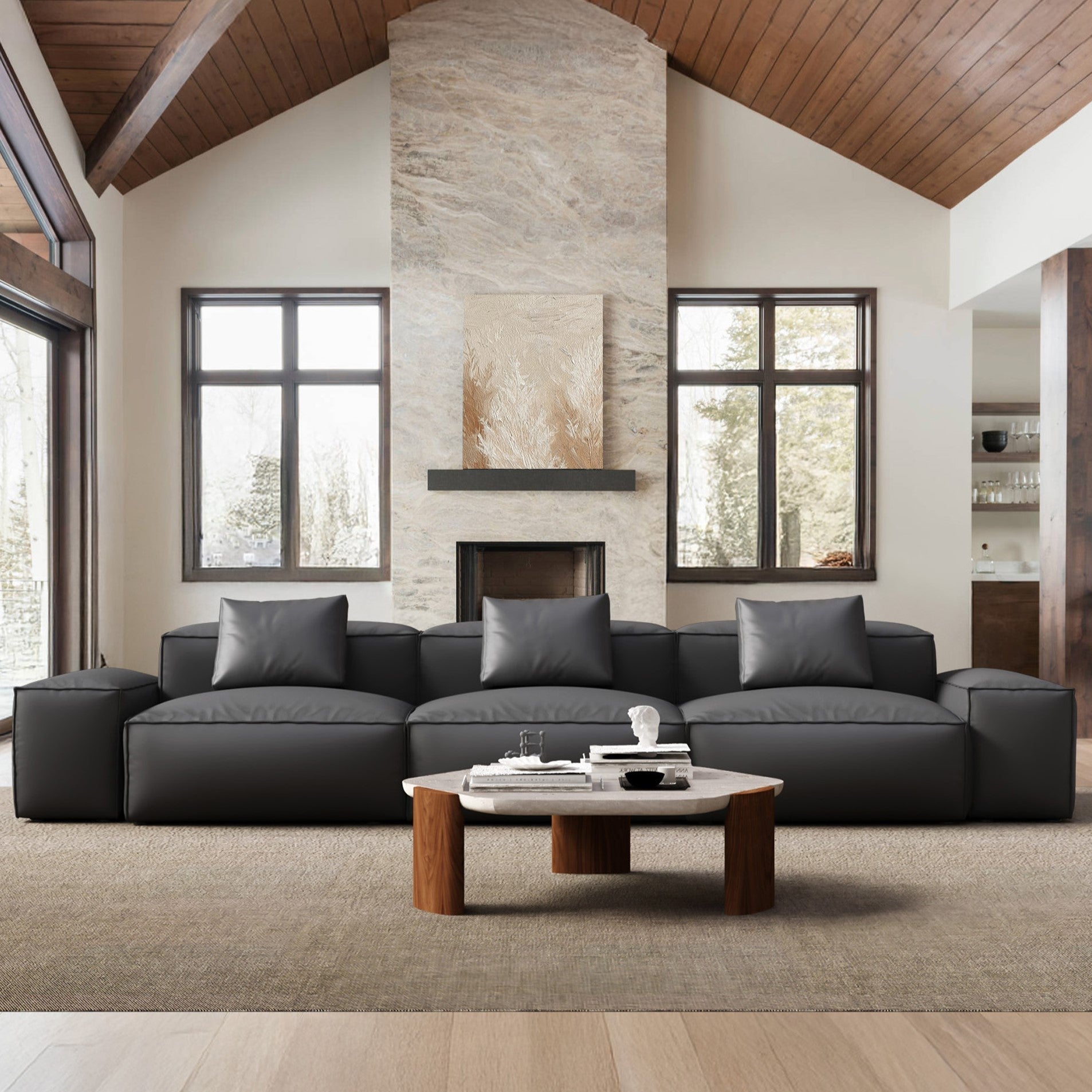 Canapé modulaire Cube en cuir véritable kaki