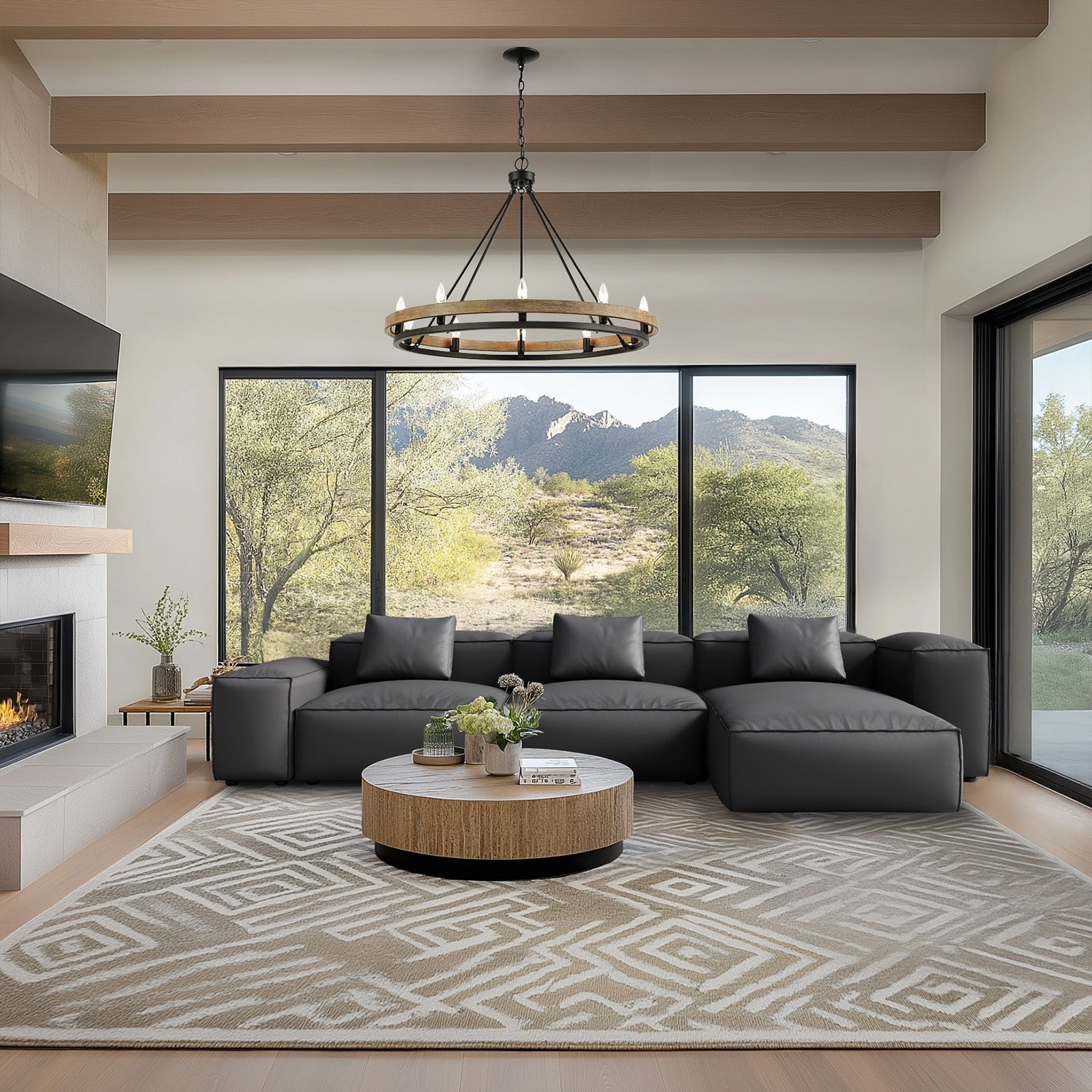 Canapé d'angle modulaire Cube en cuir véritable beige