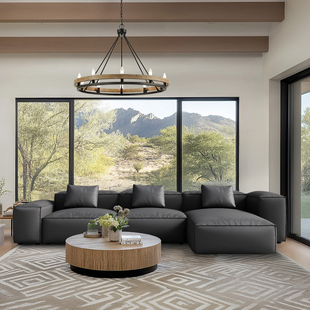 Canapé d'angle modulaire Cube en cuir véritable noir