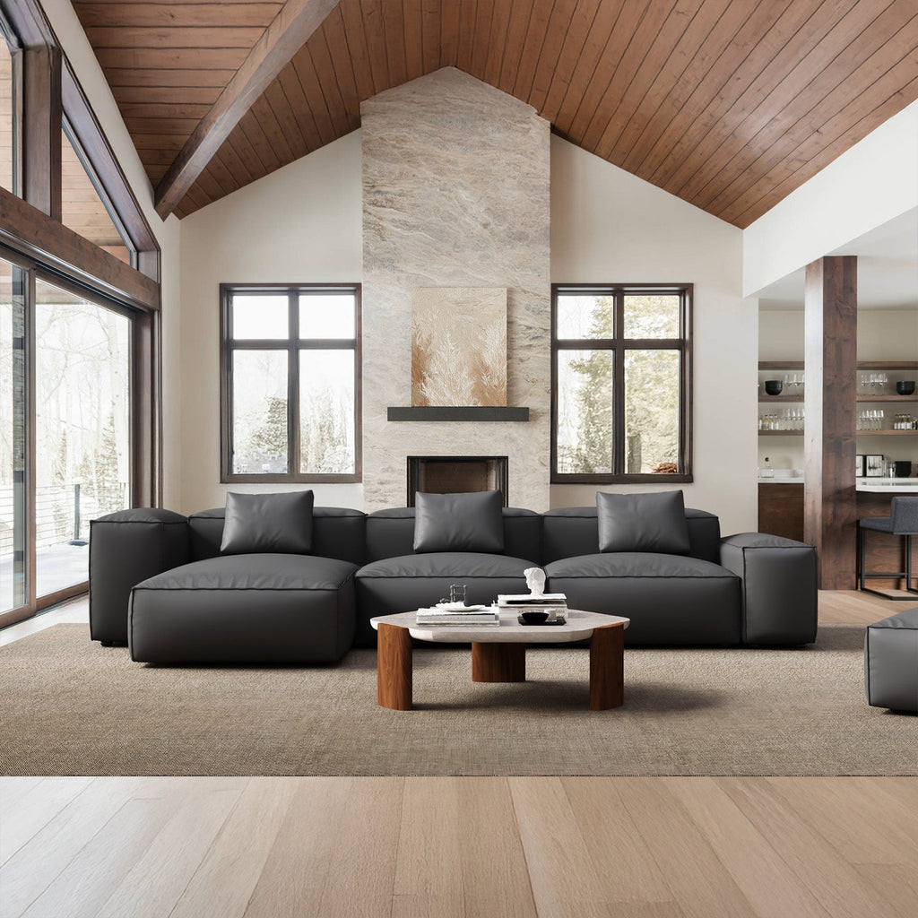 Canapé d'angle modulaire Cube en cuir véritable gris foncé