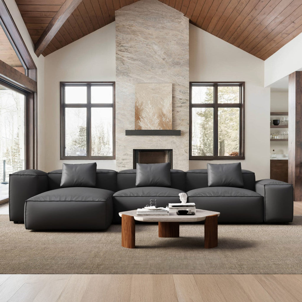 Canapé d'angle modulaire Cube en cuir véritable gris foncé