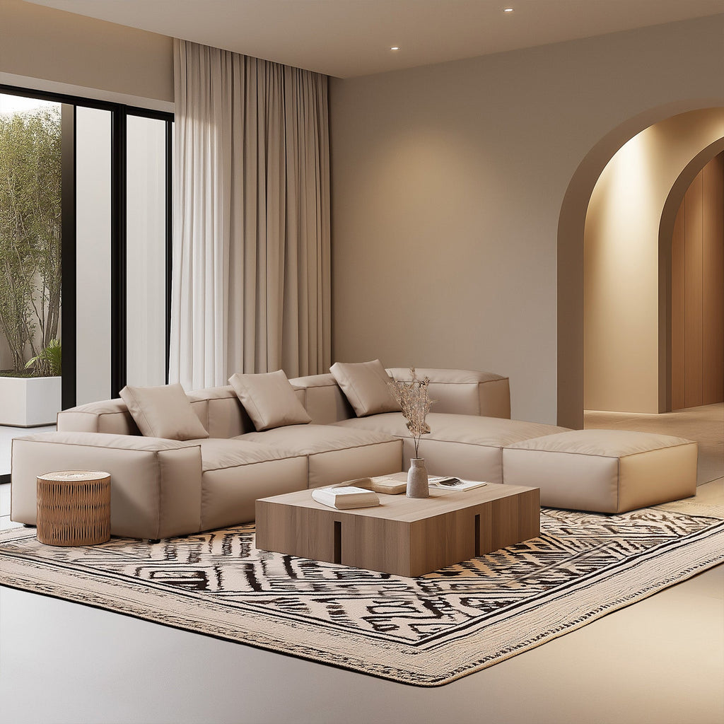 Canapé d'angle modulaire Cube en cuir véritable noir