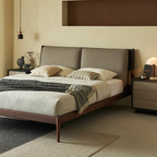 Lit en cuir crème truffe