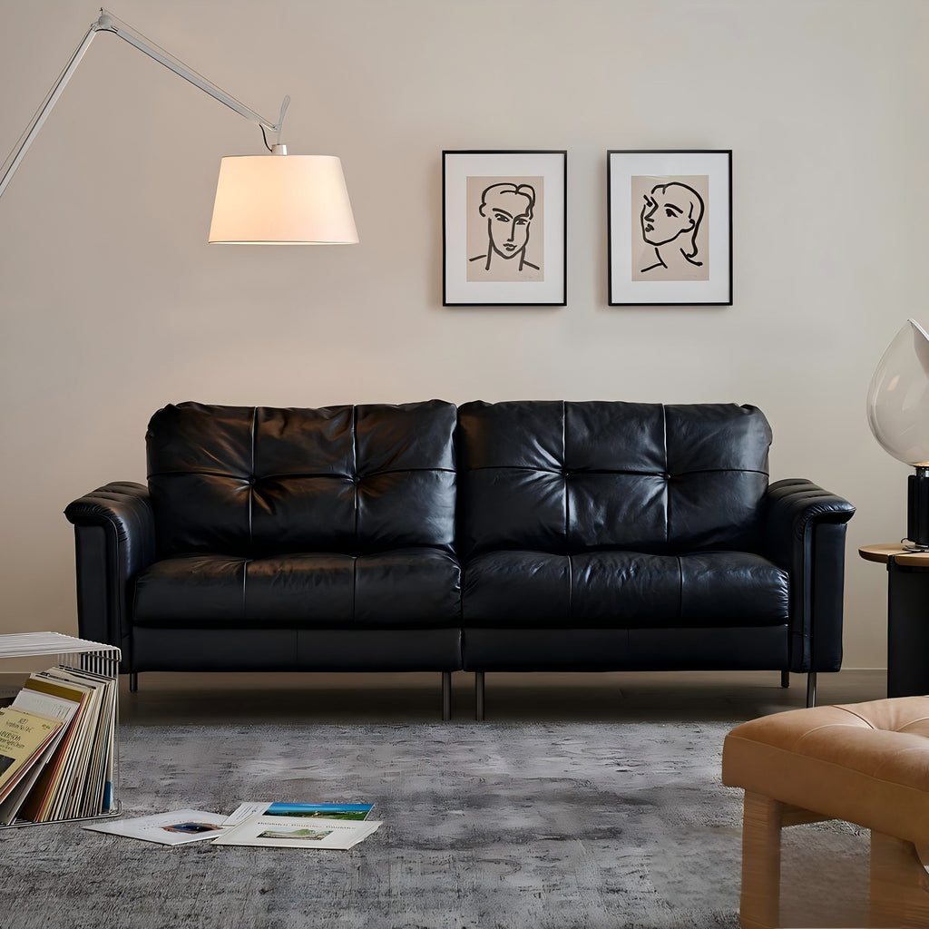 Canapé baroque capitonné en cuir noir 