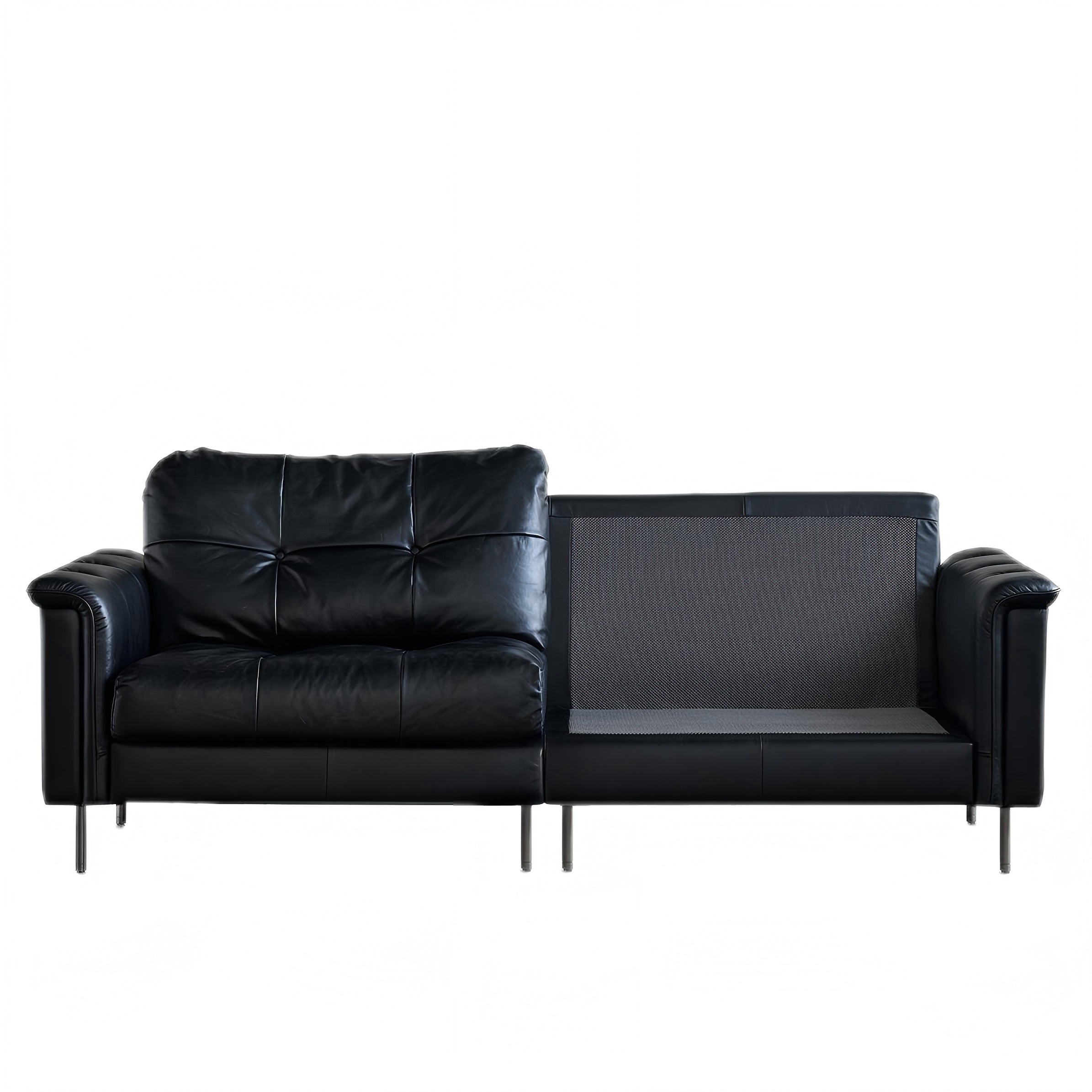 Canapé baroque capitonné en cuir noir 