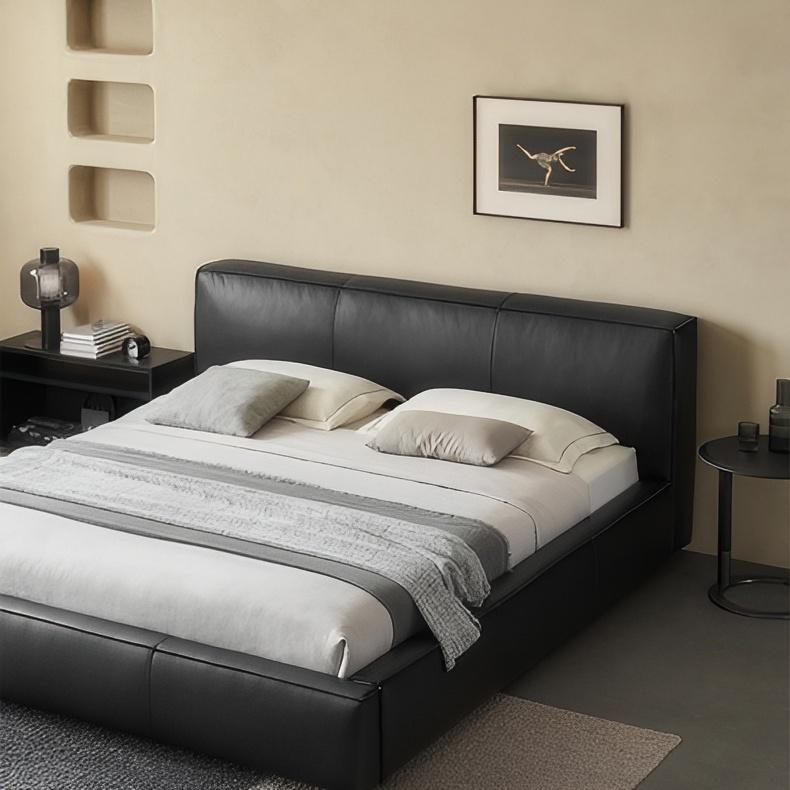 Lit en cuir cannelle