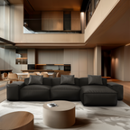 Canapé d'angle modulaire Cube en cuir véritable gris foncé