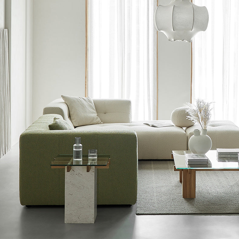 Table d'appoint en verre et marbre à treillis