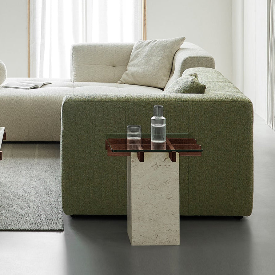 Table d'appoint en verre et marbre à treillis