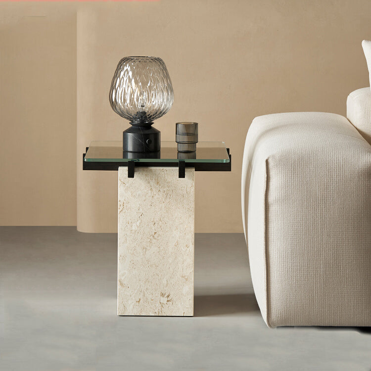 Table d'appoint en verre et marbre à treillis