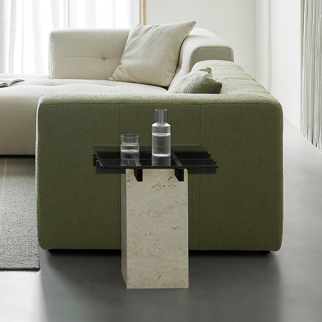 Table d'appoint en verre et marbre à treillis