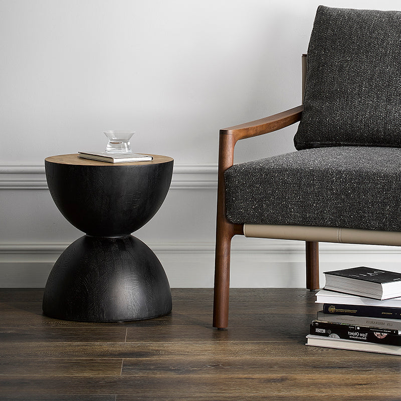 Table d'appoint sculpturale en chêne et noyer