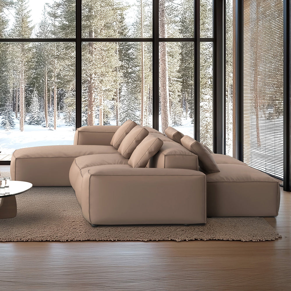 Canapé d'angle double face modulaire Cube en cuir véritable beige