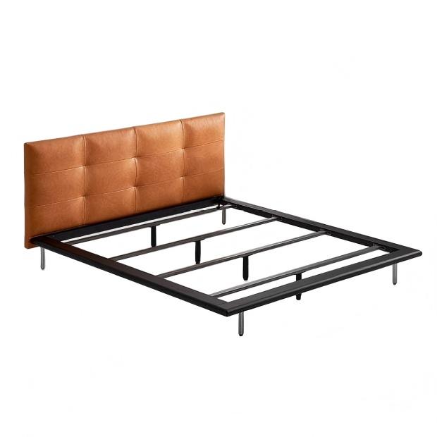 Lit en cuir couleur brique caramel