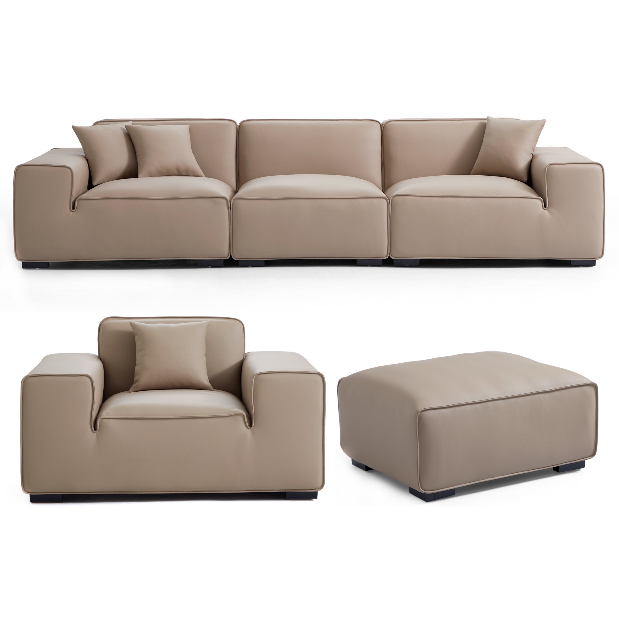 Ensemble de canapés modulaires en cuir marron Domus