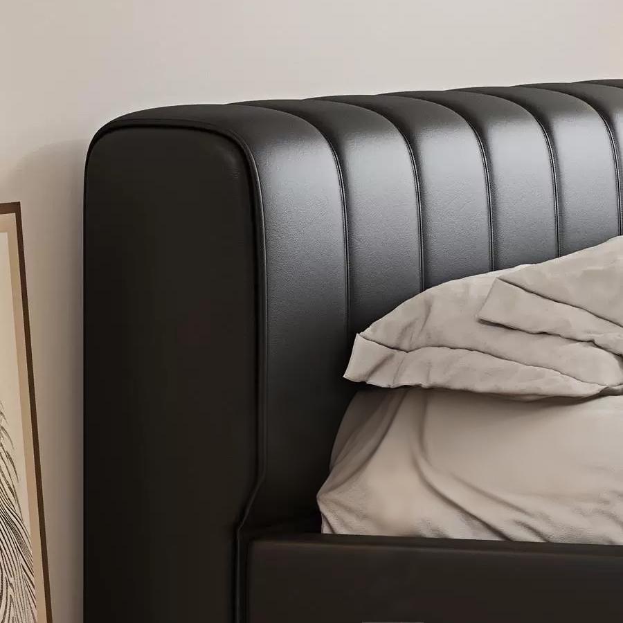 Lit en cuir chocolat amer