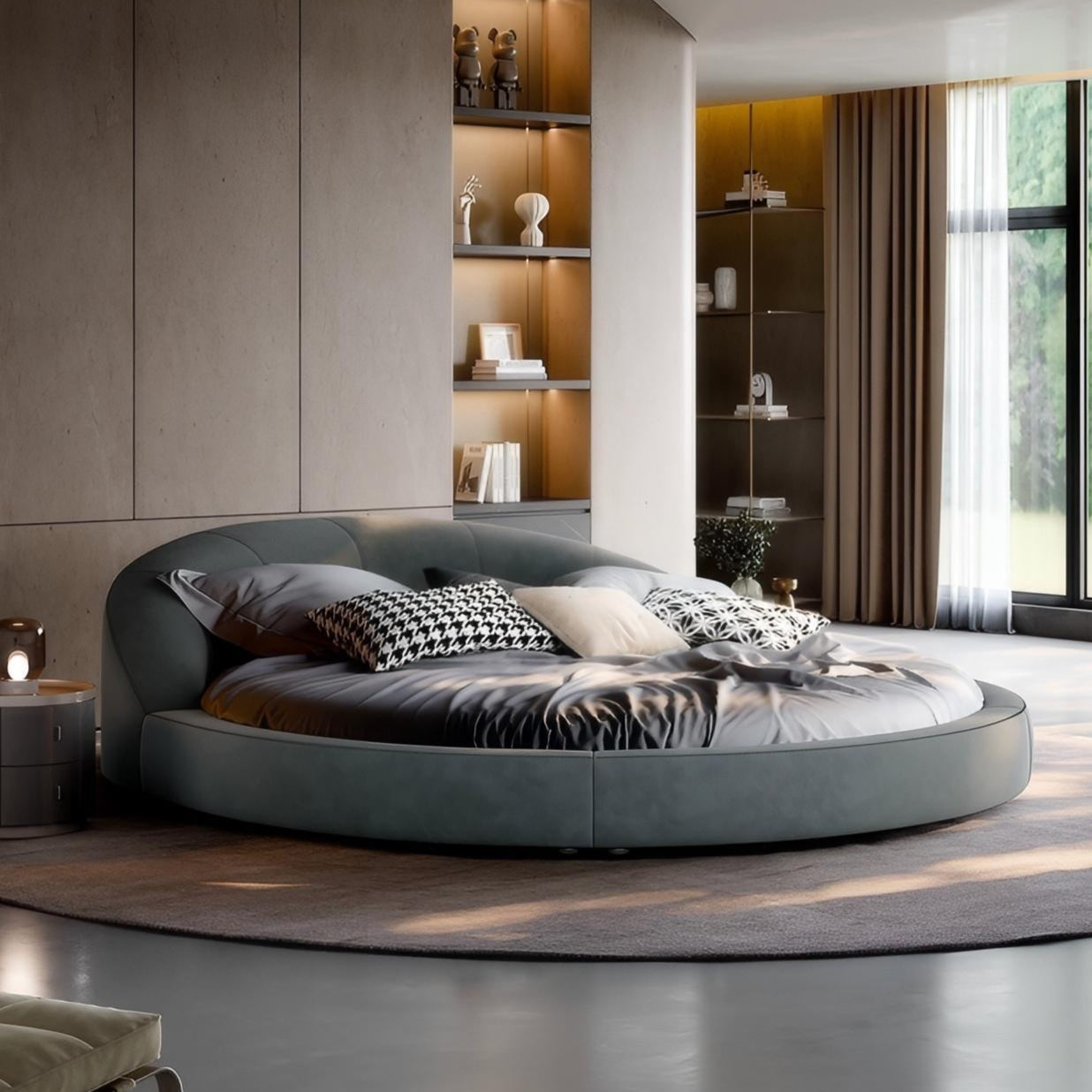 Lit rond en velours mousse Matcha