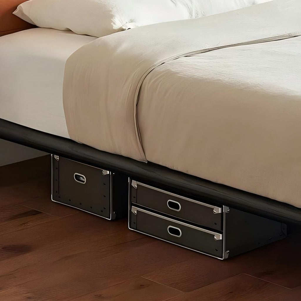 Lit en cuir couleur brique caramel