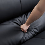 Canapé en cuir véritable noir Noir Luxe