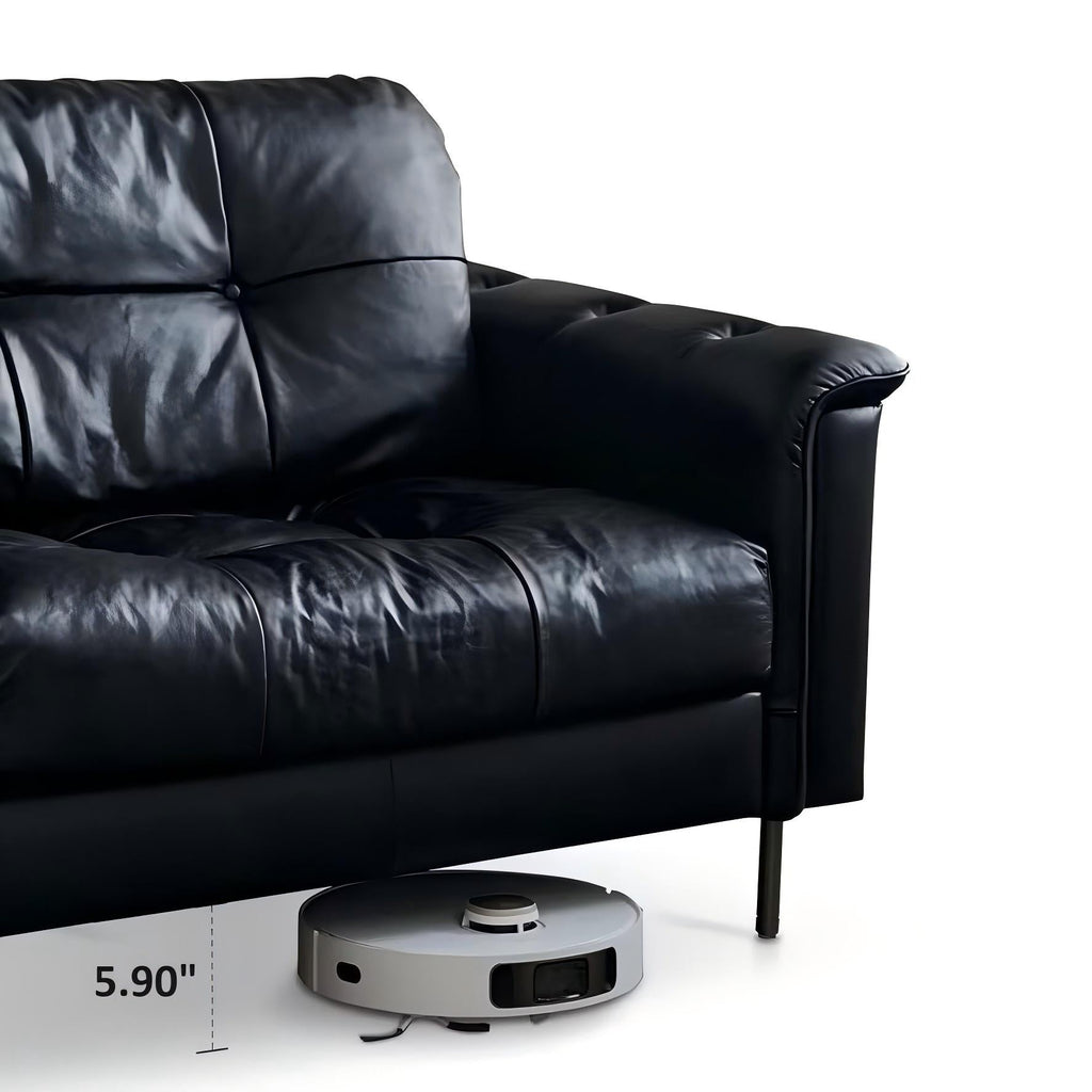 Canapé baroque capitonné en cuir noir 