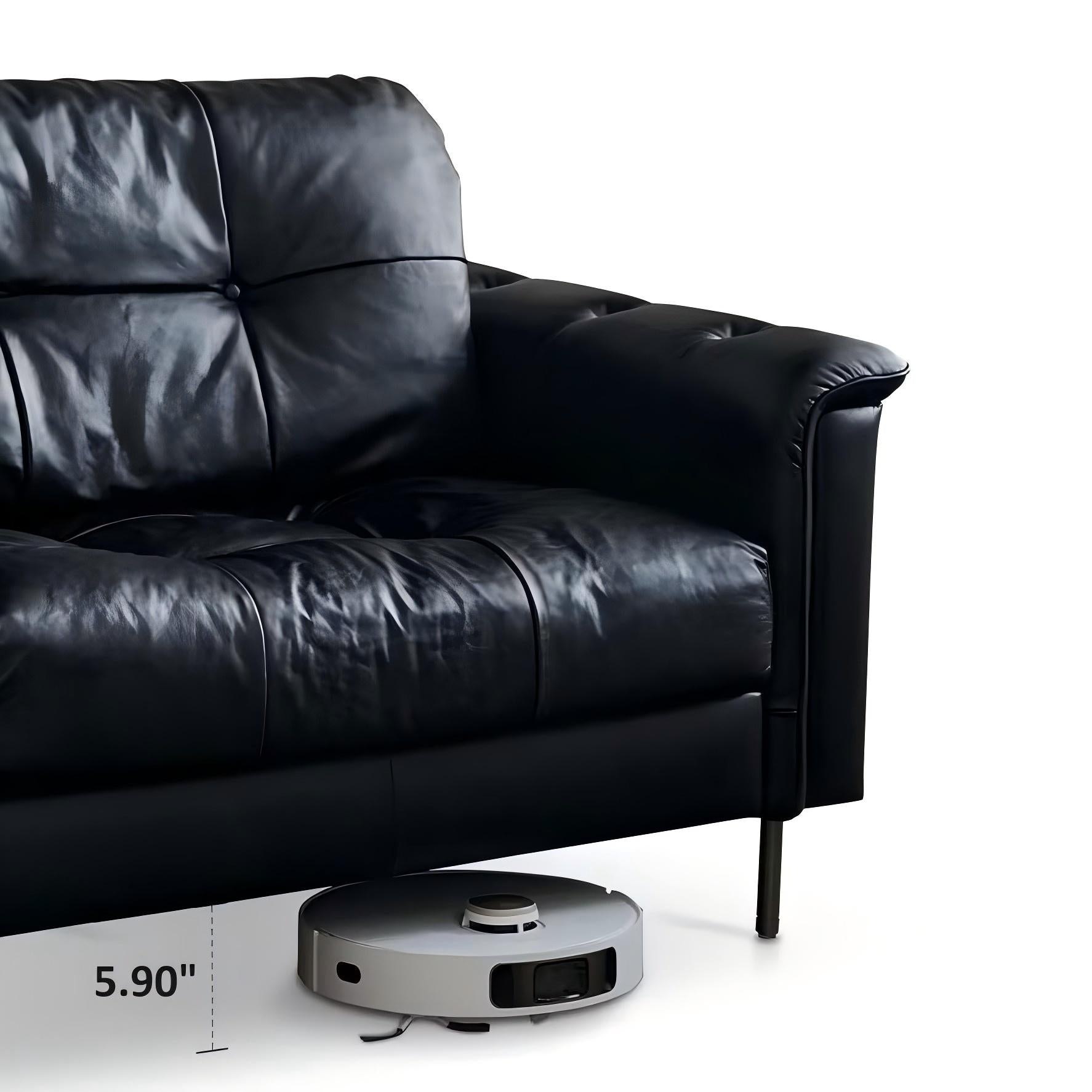 Canapé baroque capitonné en cuir noir 