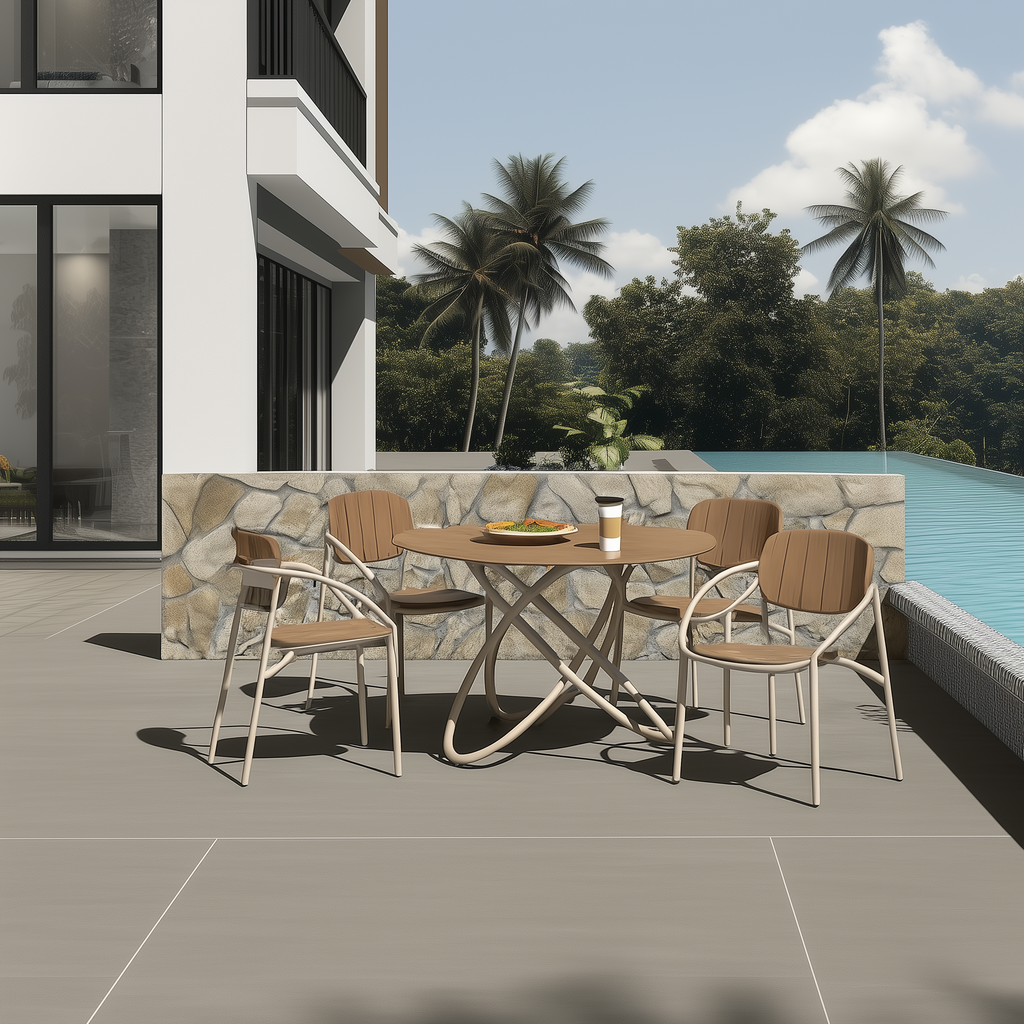 Ensemble de salle à manger d'extérieur Chloe pour 4 personnes avec table ronde en teck