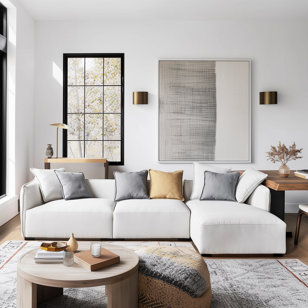 Canapé d'angle en tissu beige serein