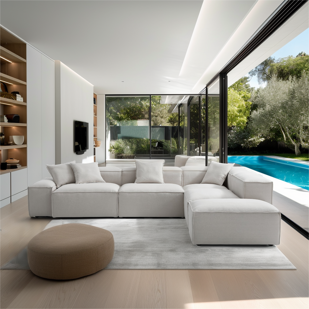 Canapé modulable en L et pouf gris Freedom