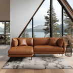 Canapé d'angle en cuir blanc vanille