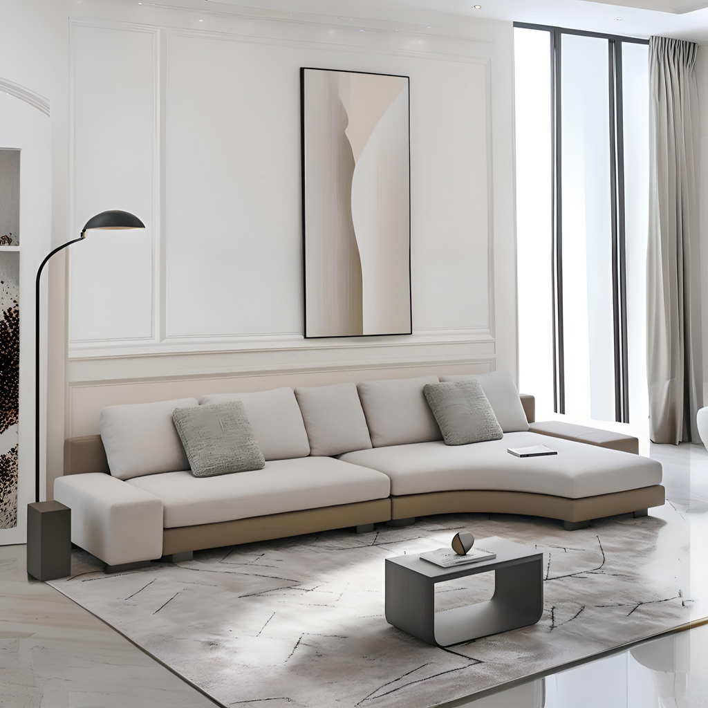 Canapé d'angle incurvé en tissu gris Arles