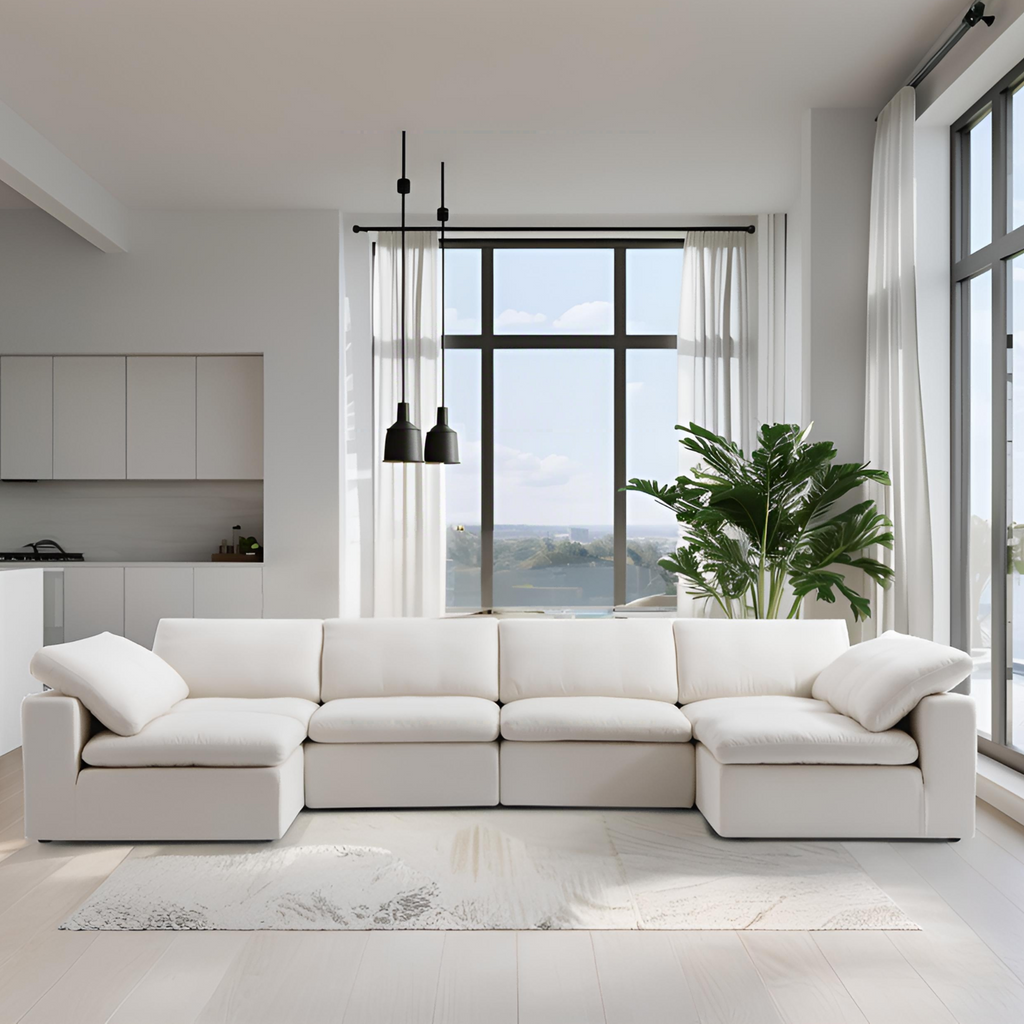 Canapé d'angle beige en forme de U Tender Wabi-Sabi avec extrémités ouvertes