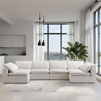 Canapé d'angle beige en forme de U Tender Wabi-Sabi avec extrémités ouvertes