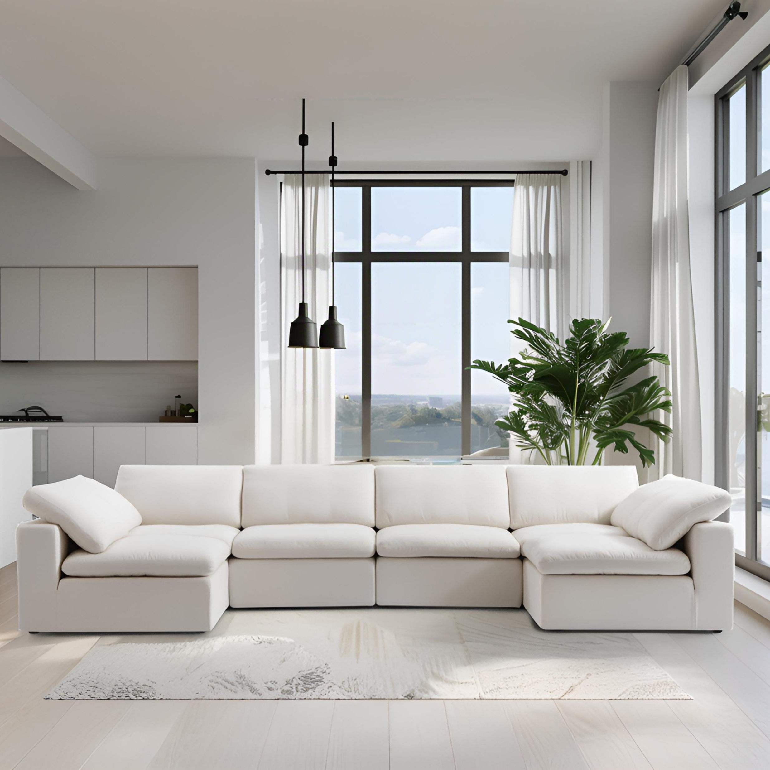 Canapé d'angle beige en forme de U Tender Wabi-Sabi avec extrémités ouvertes