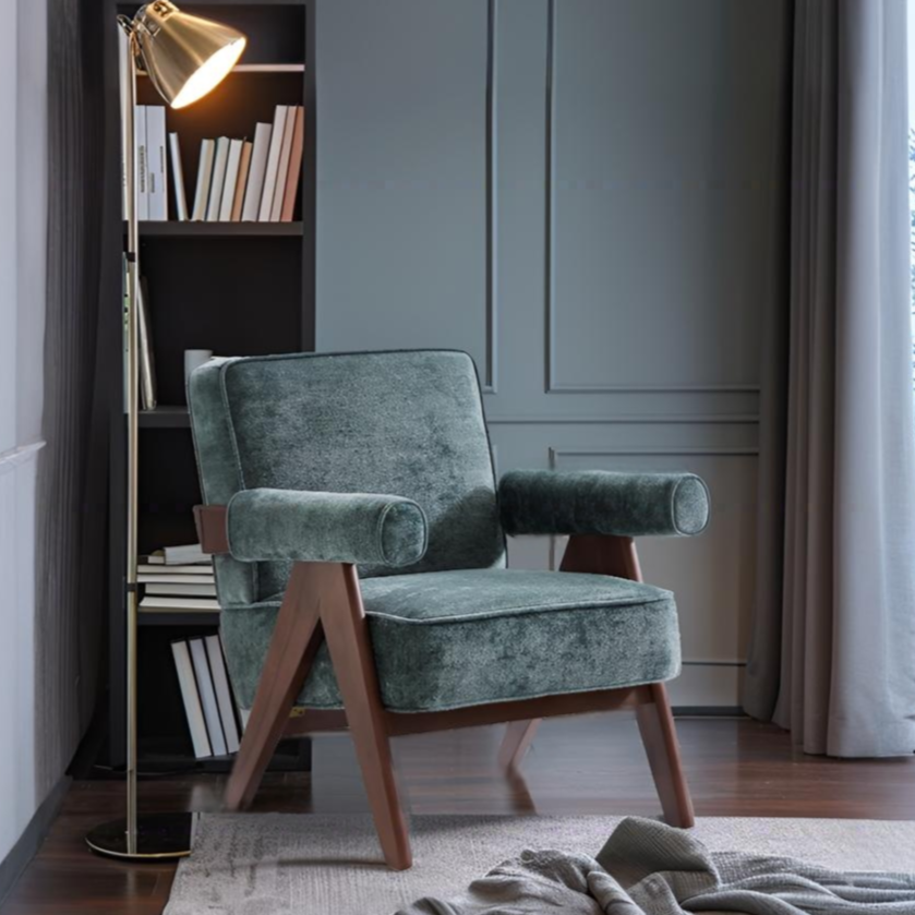 Fauteuil d'appoint en velours chenille vert Wooster