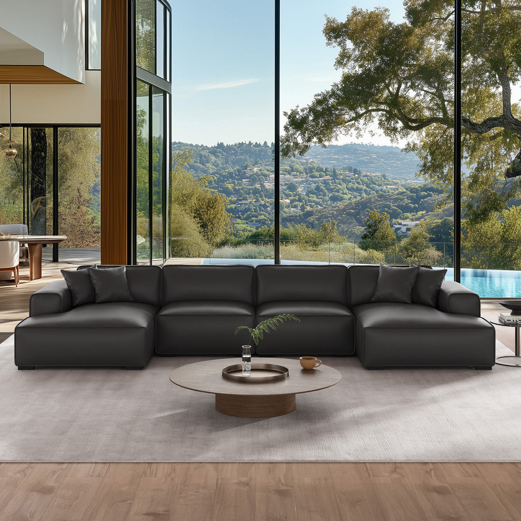 Canapé d'angle modulaire en cuir kaki Domus