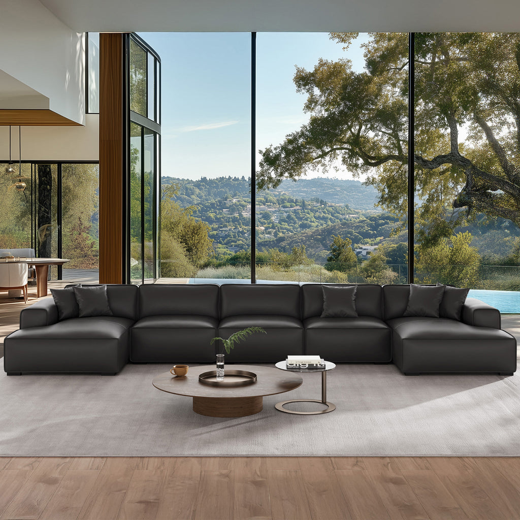 Canapé d'angle modulaire en cuir gris foncé Domus