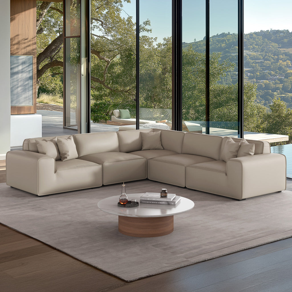 Canapé d'angle modulaire en cuir noir Domus