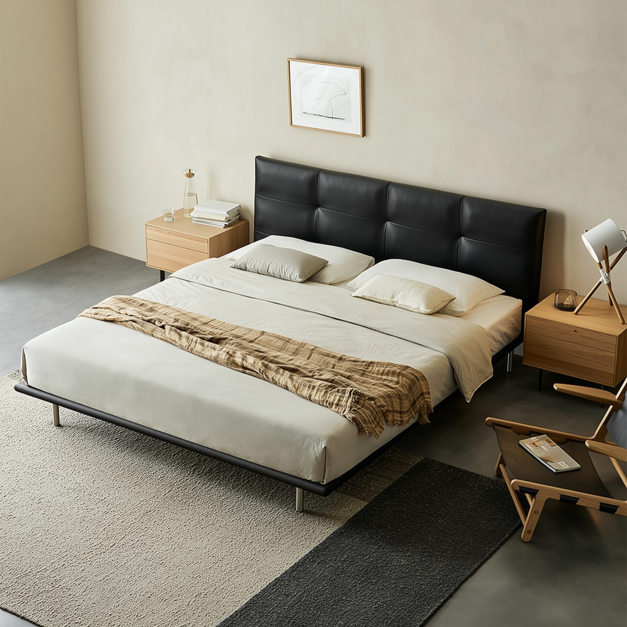 Lit en cuir couleur brique caramel