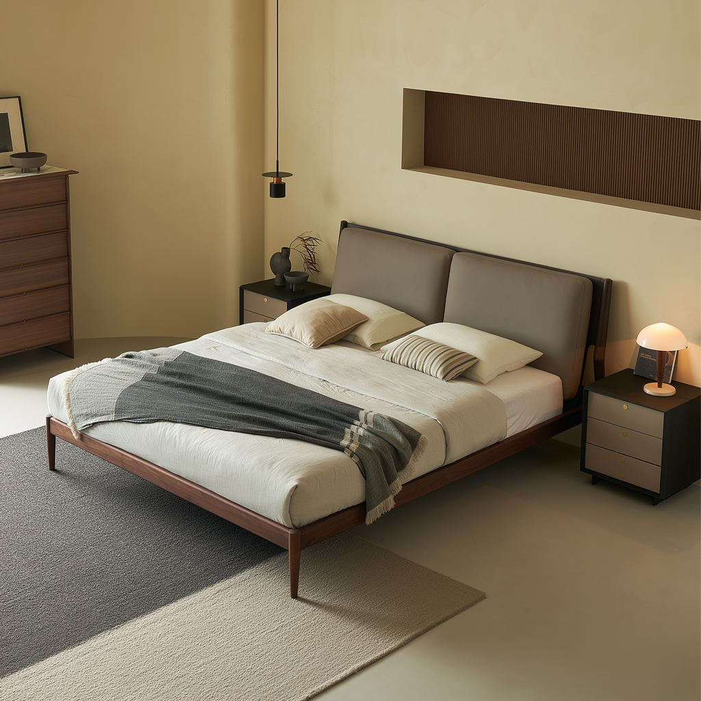 Lit en cuir crème truffe