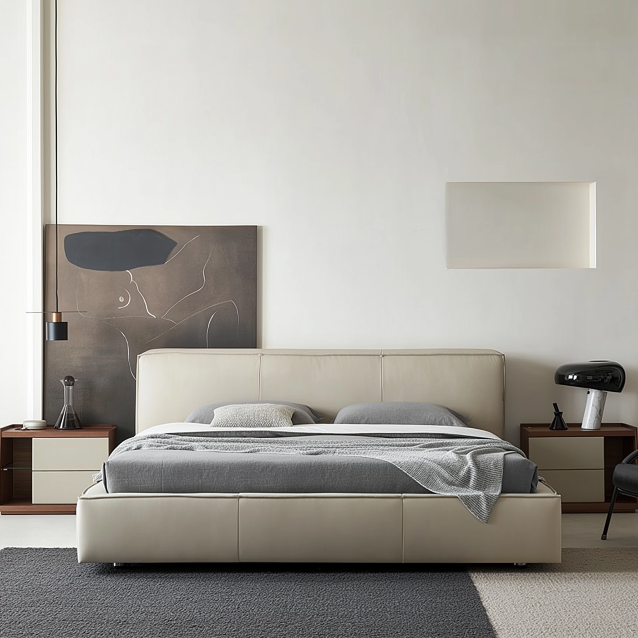 Lit en cuir cannelle