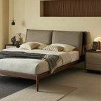 Lit en cuir crème truffe